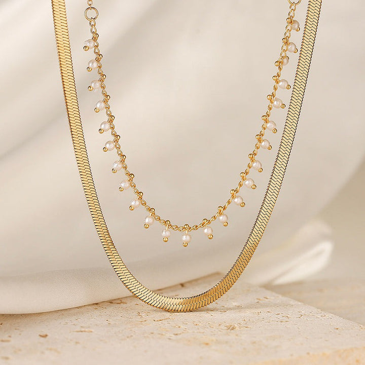 Marizanne | Luxe Käärme Kaulaketju & Helmi Korusetti 18K Kulta